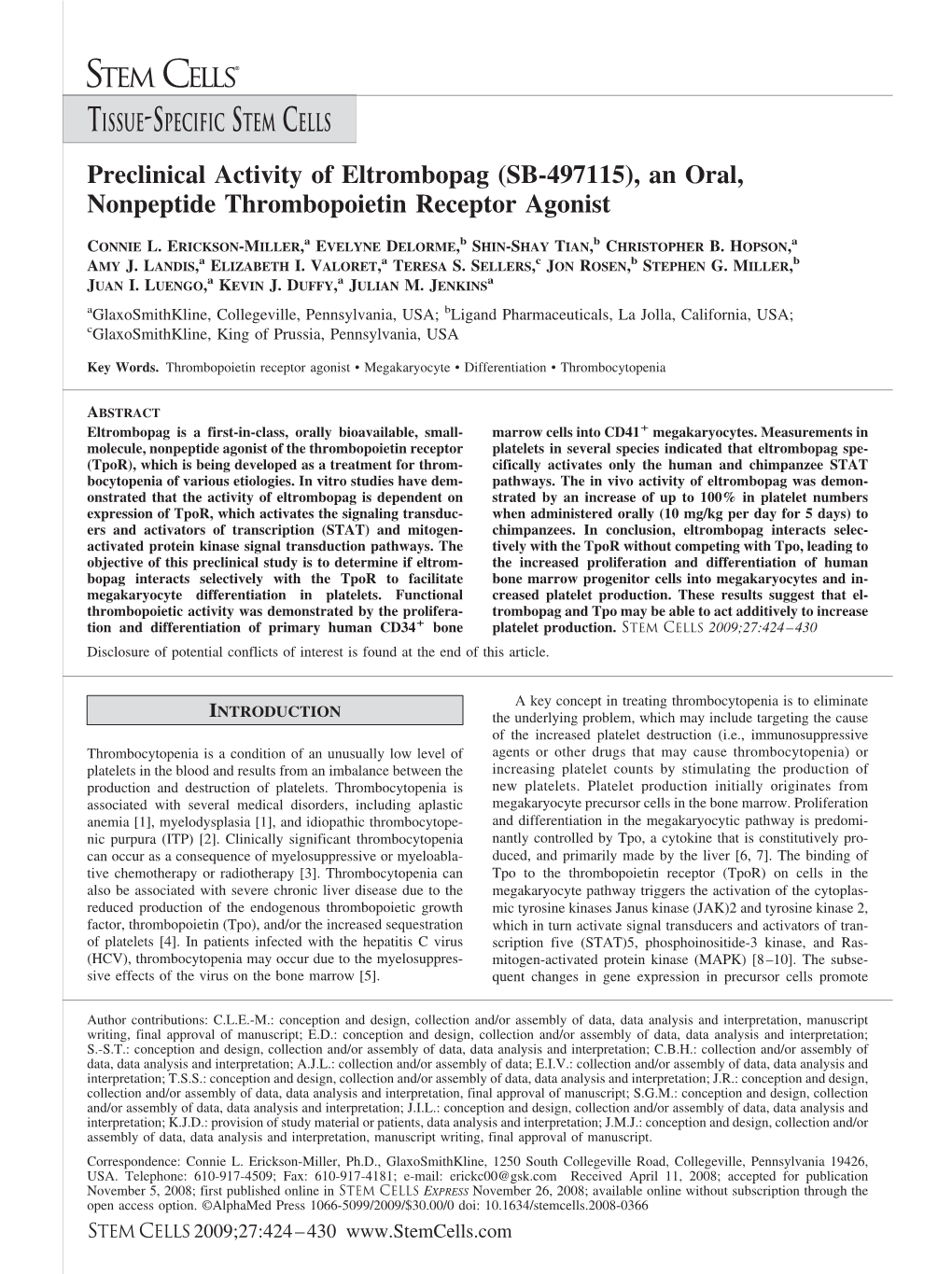 An Oral, Nonpeptide Thrombopoietin Receptor Agonist