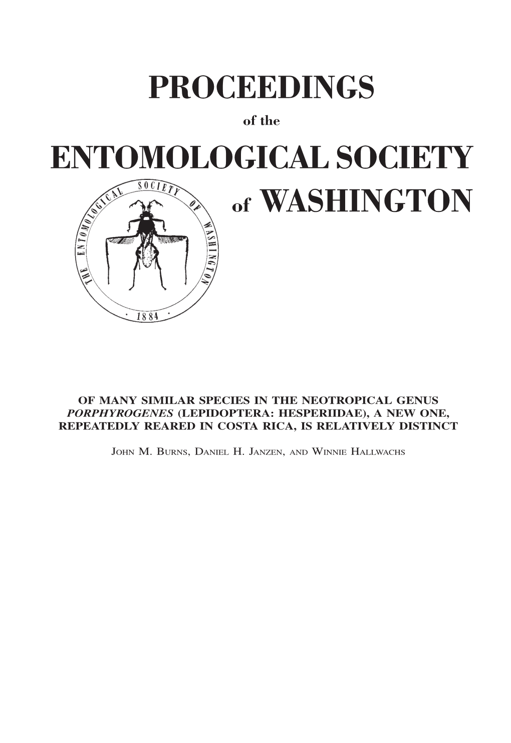 PROCEEDINGS ENTOMOLOGICAL SOCIETY of WASHINGTON