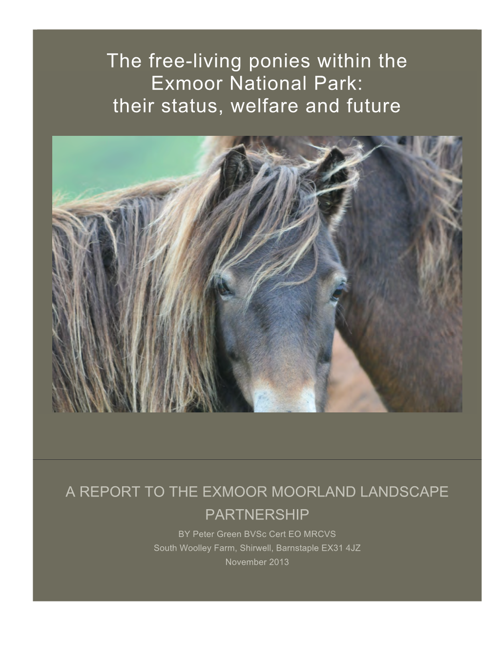 The Free-Living Ponies Within the Exmoor National Park: Their Status, Welfare and Future