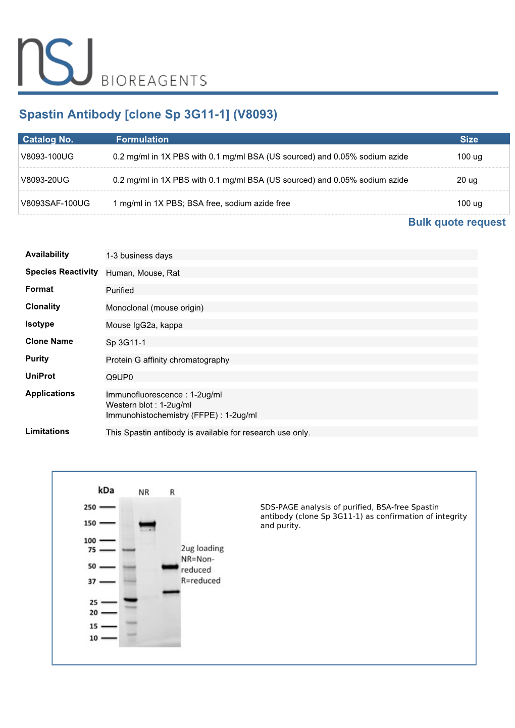 Spastin Antibody [Clone Sp 3G11-1] (V8093)