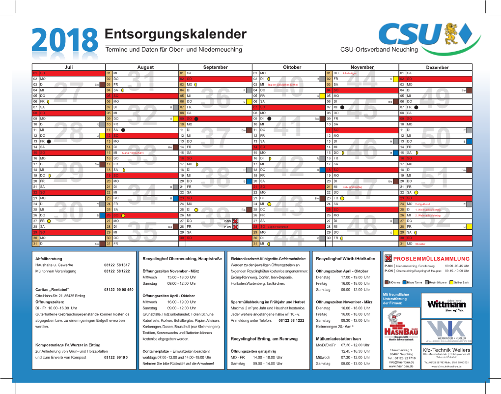 Entsorgungskalender Termine Und Daten Für Ober- Und Niederneuching CSU-Ortsverband Neuching