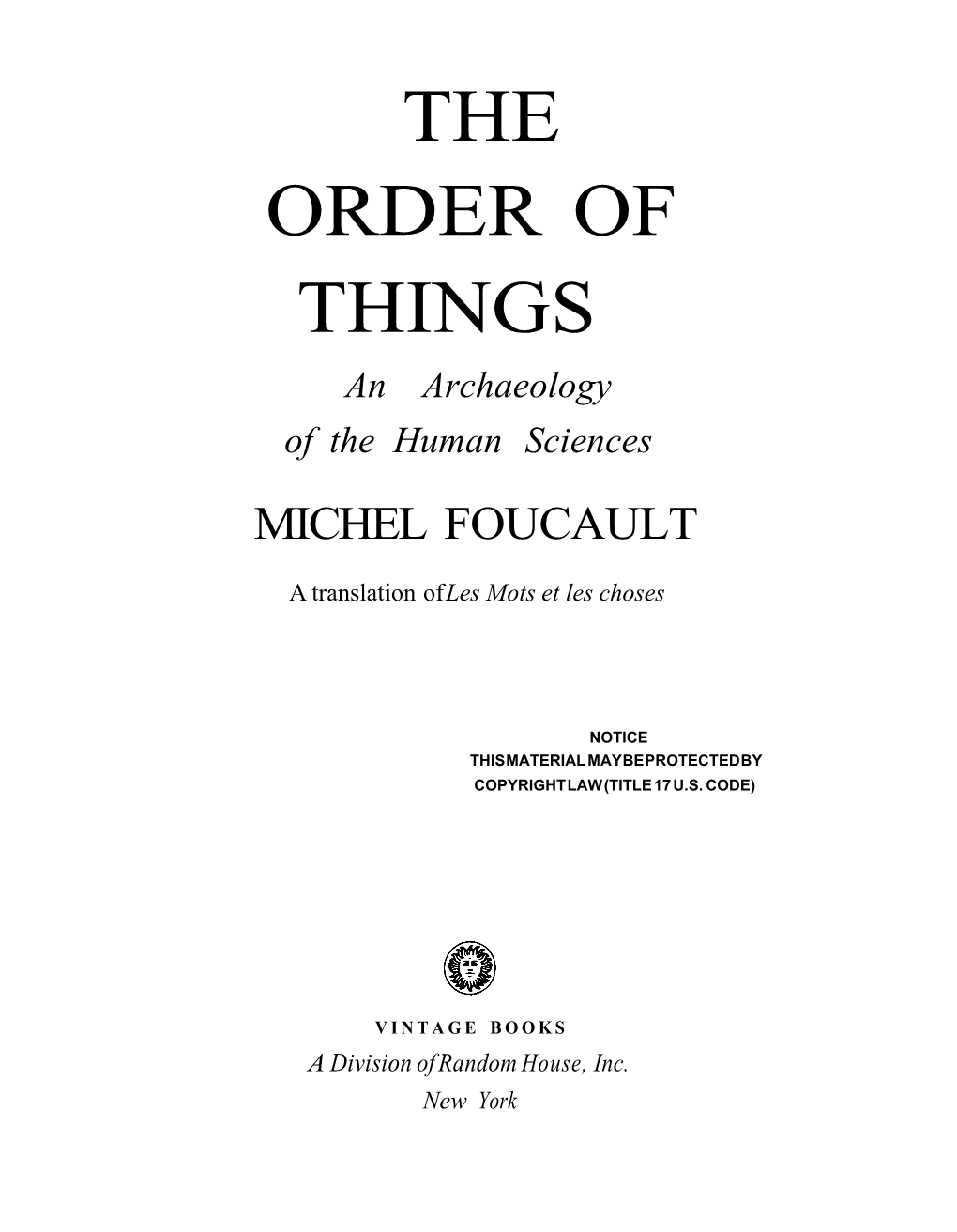 Preface to the Order of Things