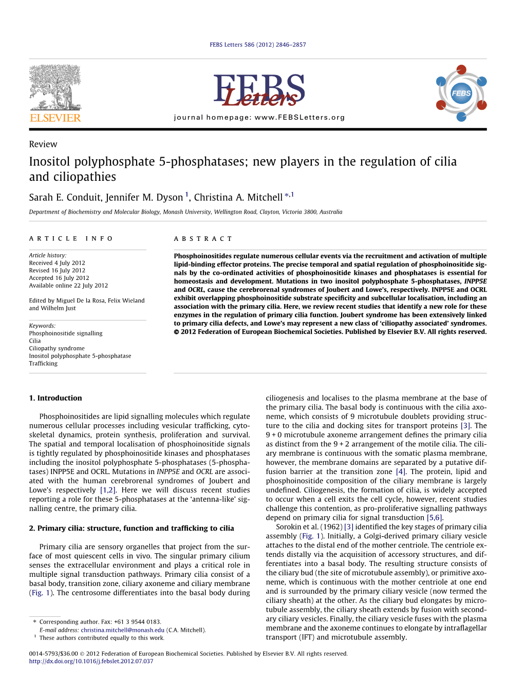 Inositol Polyphosphate 5-Phosphatases; New Players in the Regulation of Cilia and Ciliopathies ⇑ Sarah E