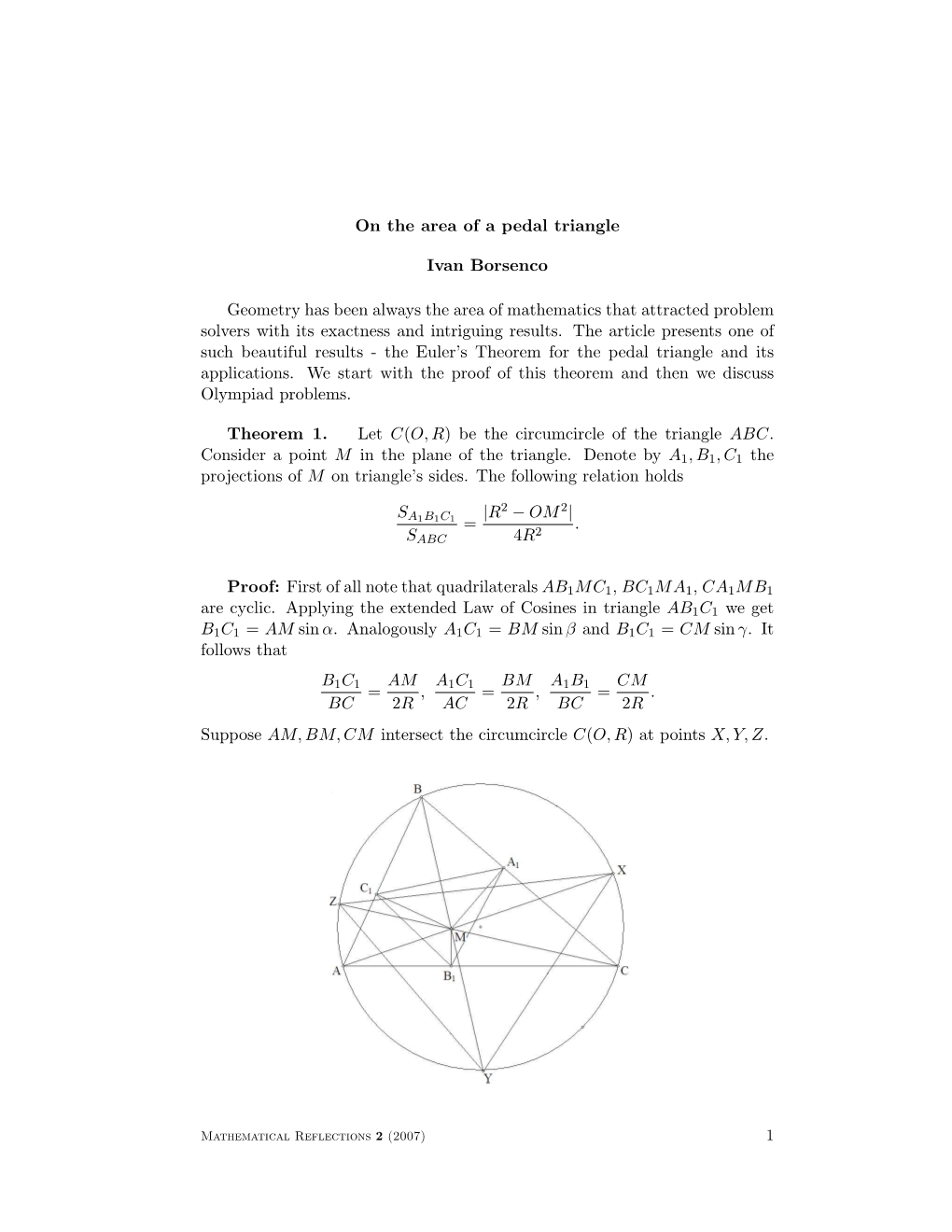 On the Area of a Pedal Triangle Ivan Borsenco Geometry Has Been