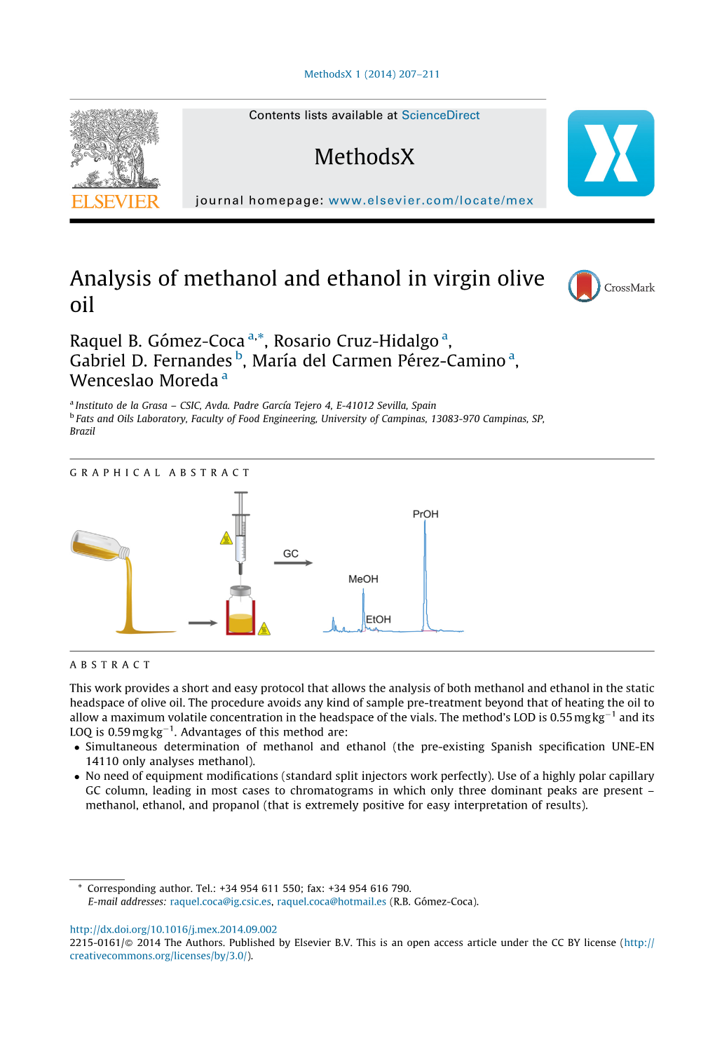Analysis of Methanol and Ethanol in Virgin Olive Oil