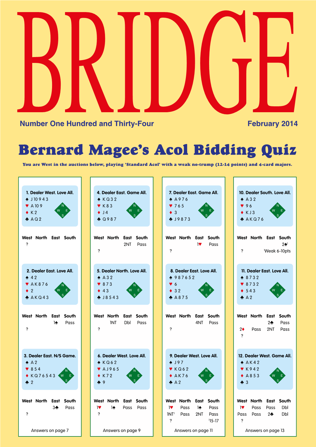 Bernard Magee's Acol Bidding Quiz