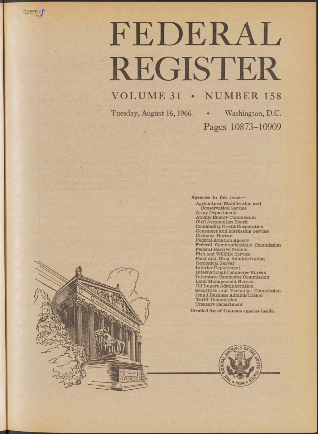 Federal Register Volume 31 • Number 158