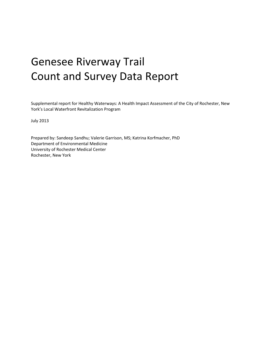 Genesee Riverway Trail Count and Survey Data Report
