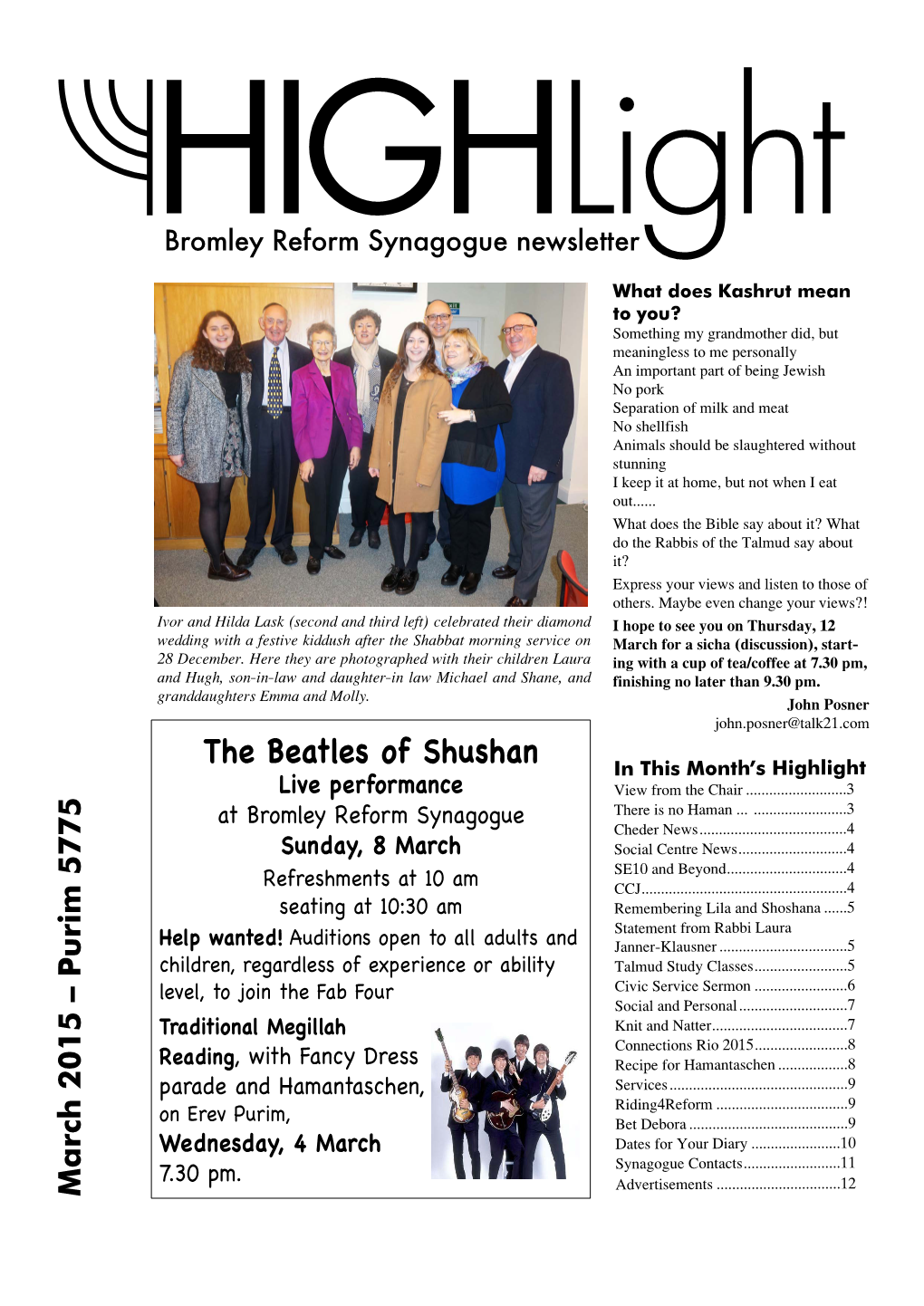 The Beatles of Shushan in This Month’S Highlight Live Performance View from the Chair