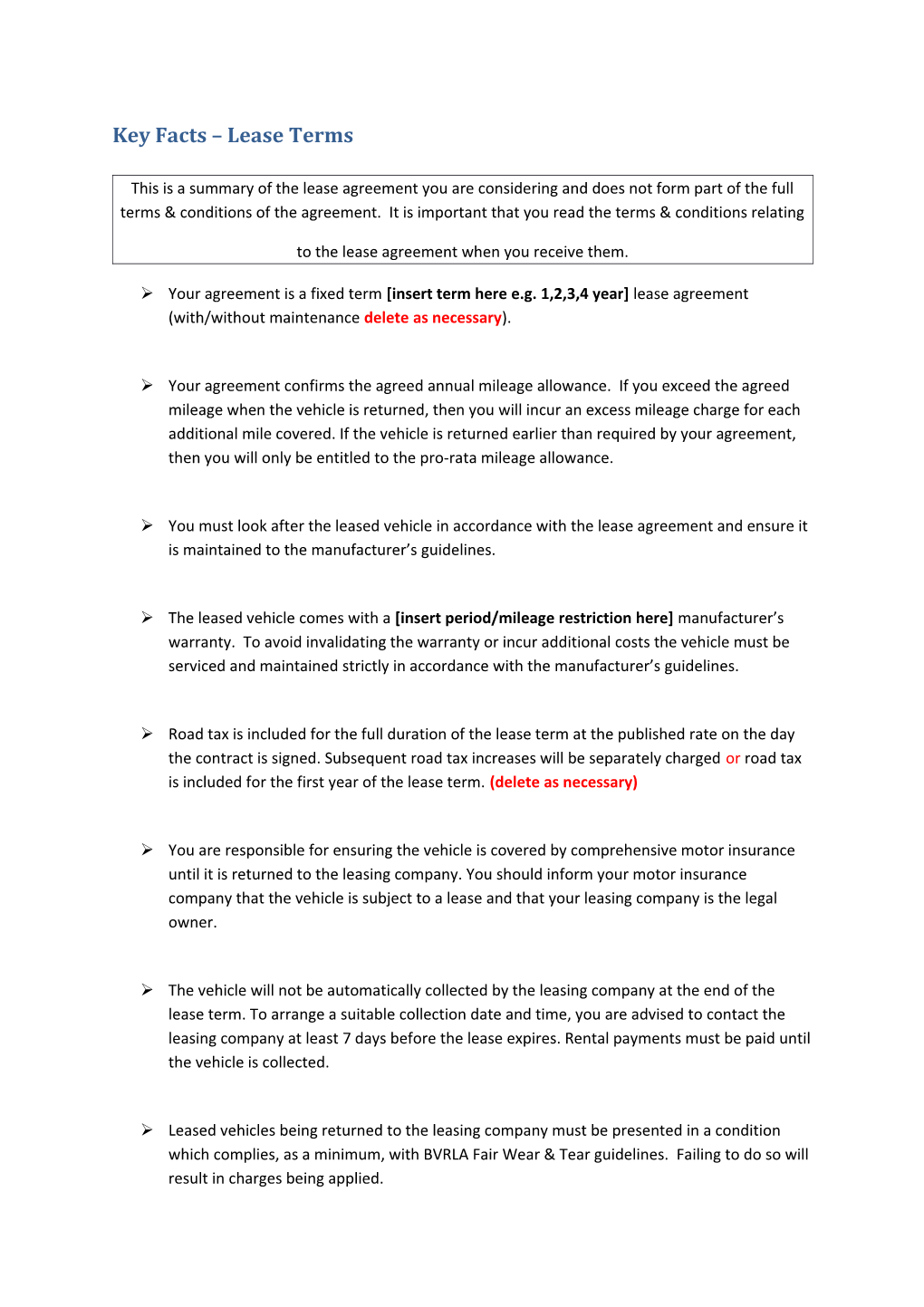 Key Facts Lease Terms