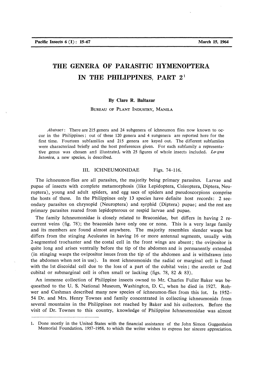 The Genera of Parasitic Hymenoptera in the Philippines, Part 21