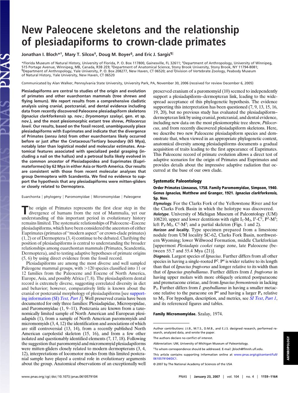 New Paleocene Skeletons and the Relationship of Plesiadapiforms to Crown-Clade Primates