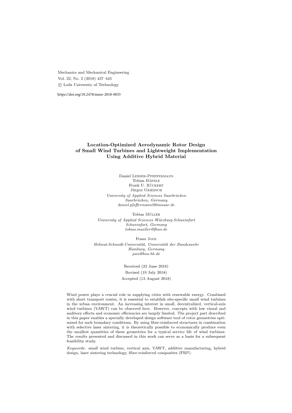 Location-Optimized Aerodynamic Rotor Design of Small Wind Turbines and Lightweight Implementation Using Additive Hybrid Material