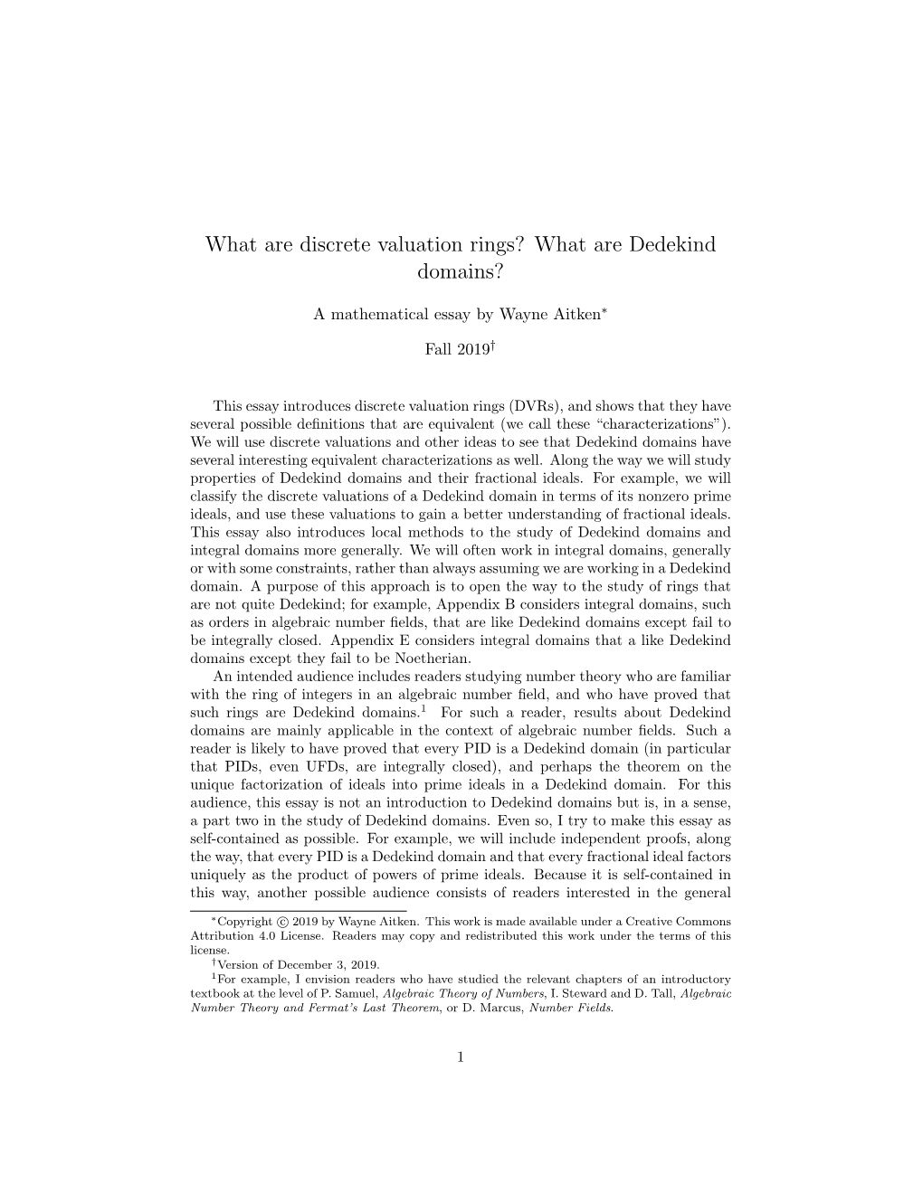 What Are Discrete Valuation Rings? What Are Dedekind Domains?