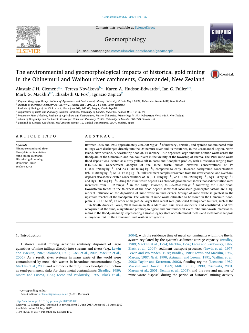 The Environmental and Geomorphological Impacts of Historical Gold Mining MARK in the Ohinemuri and Waihou River Catchments, Coromandel, New Zealand