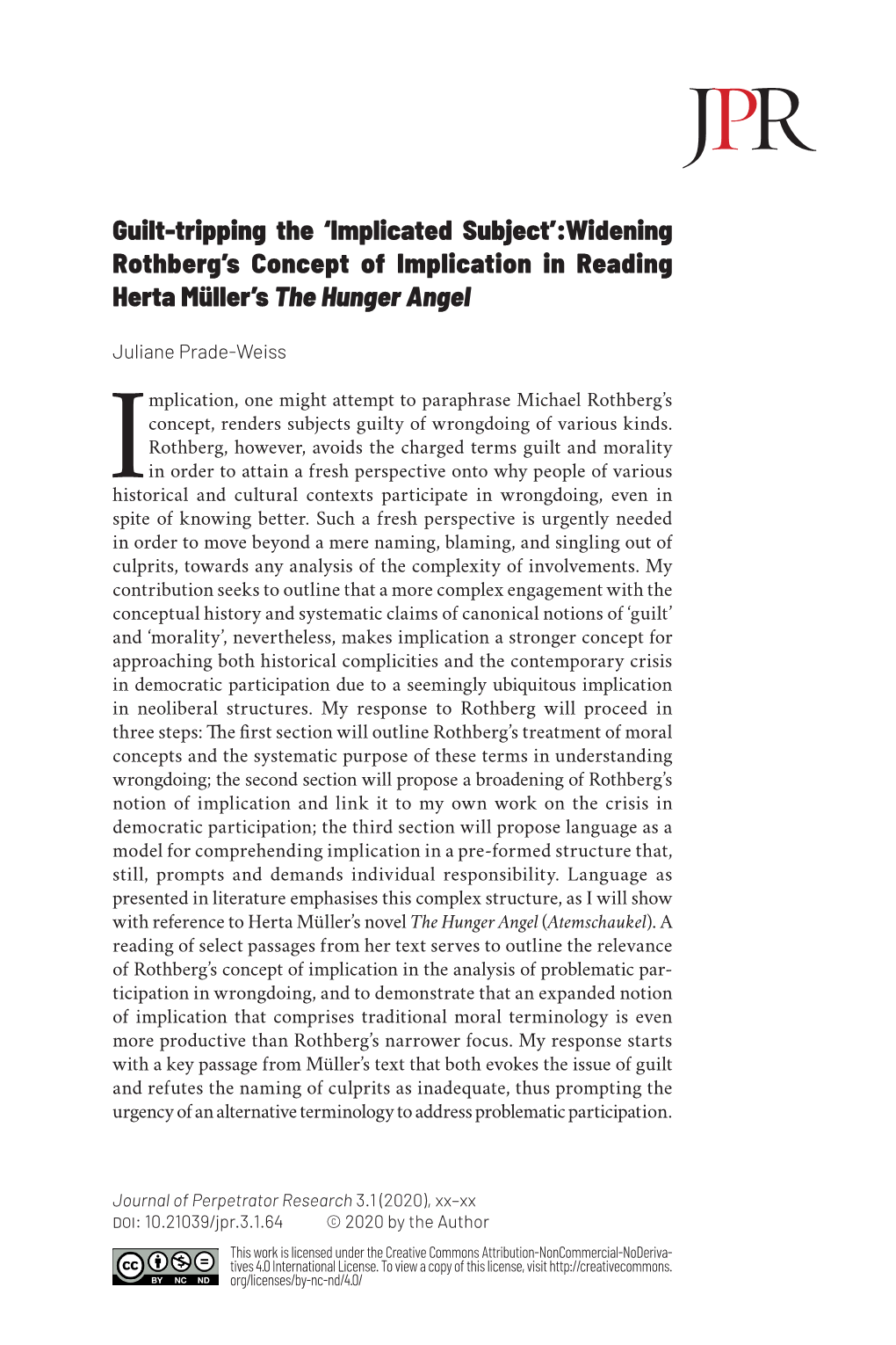 Widening Rothberg's Concept of Implication in Reading Herta Müller's the Hunger