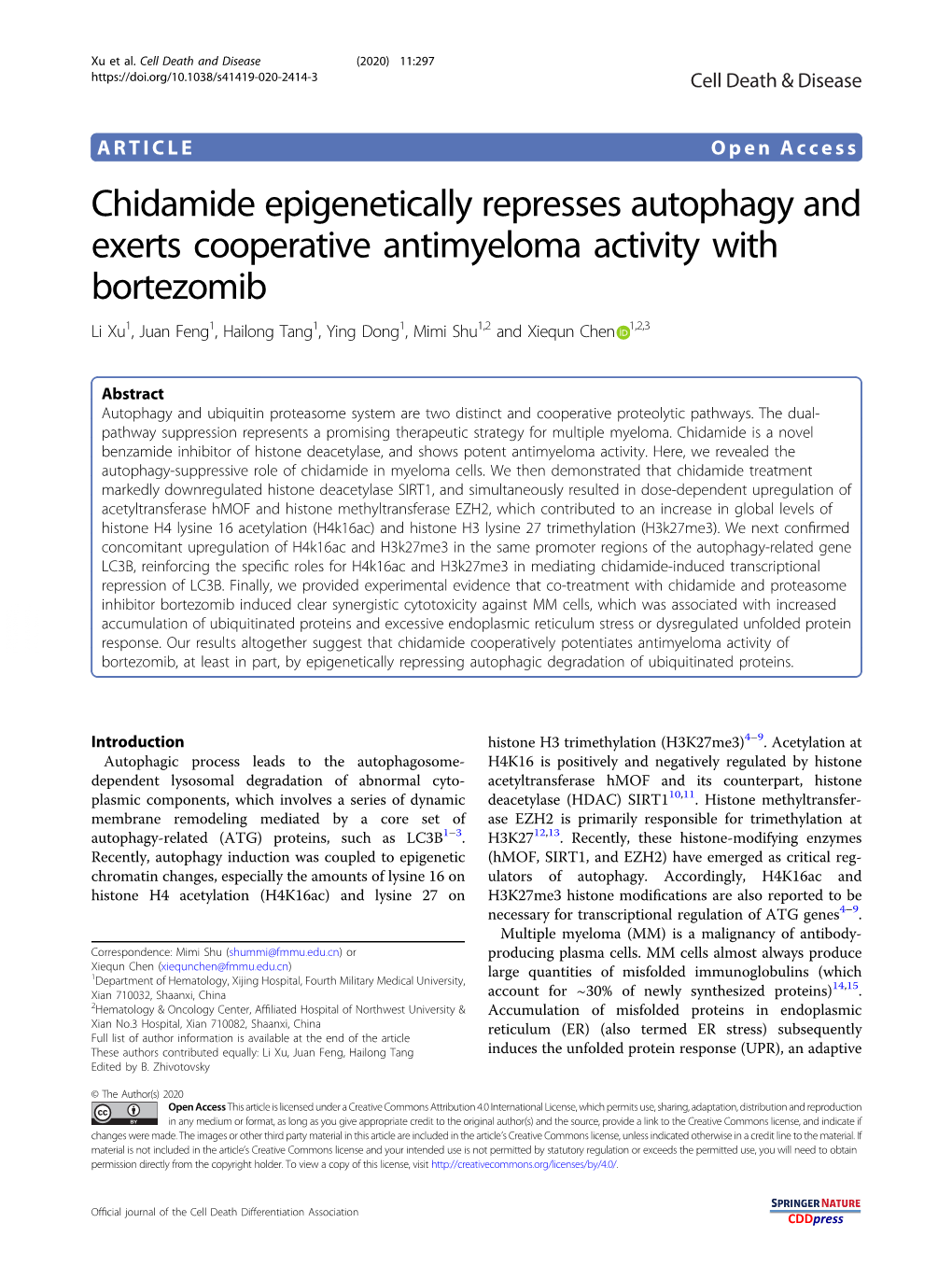 Chidamide Epigenetically Represses Autophagy and Exerts Cooperative