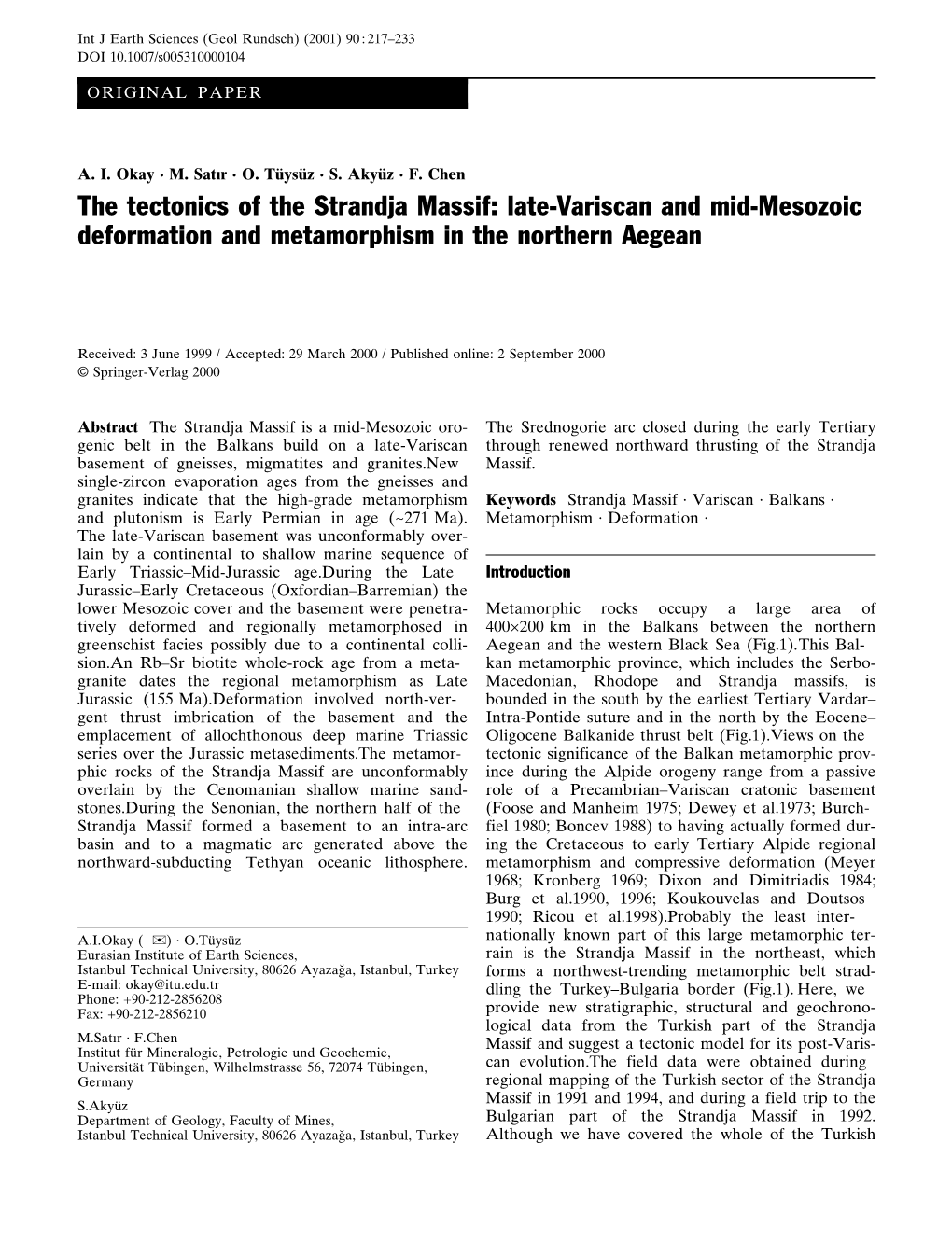 The Tectonics of the Strandja Massif: Late-Variscan and Mid-Mesozoic Deformation and Metamorphism in the Northern Aegean