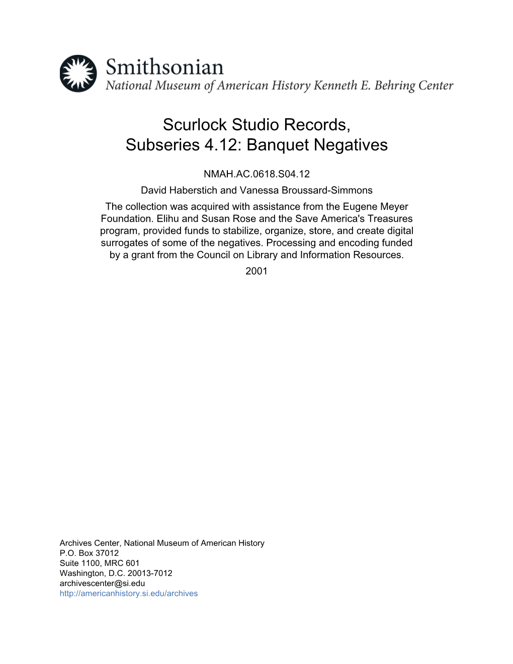 Scurlock Studio Records, Subseries 4.12: Banquet Negatives