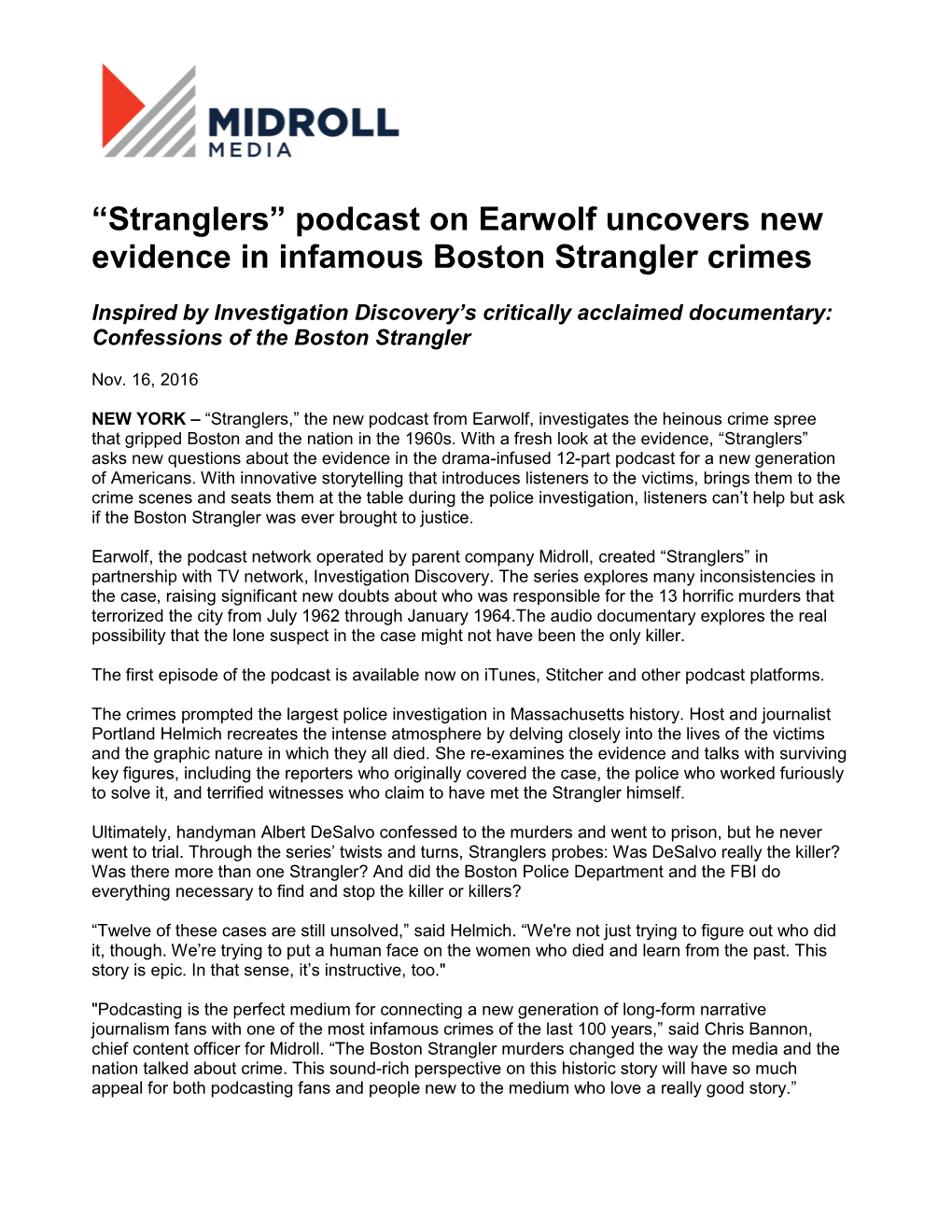“Stranglers” Podcast on Earwolf Uncovers New Evidence in Infamous Boston Strangler Crimes