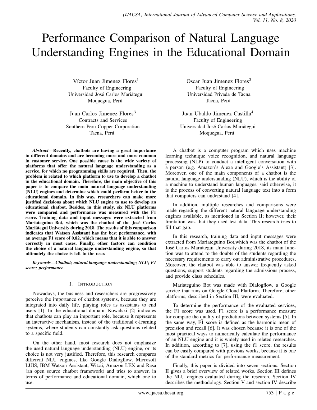 Performance Comparison of Natural Language Understanding Engines in the Educational Domain