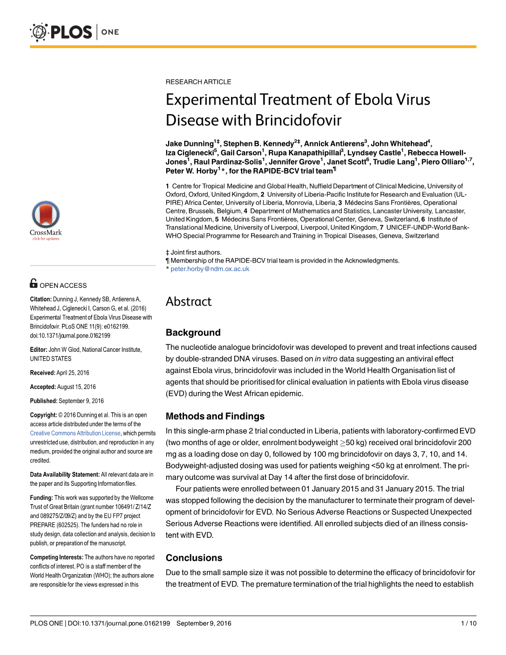 Experimental Treatment of Ebola Virus Disease with Brincidofovir