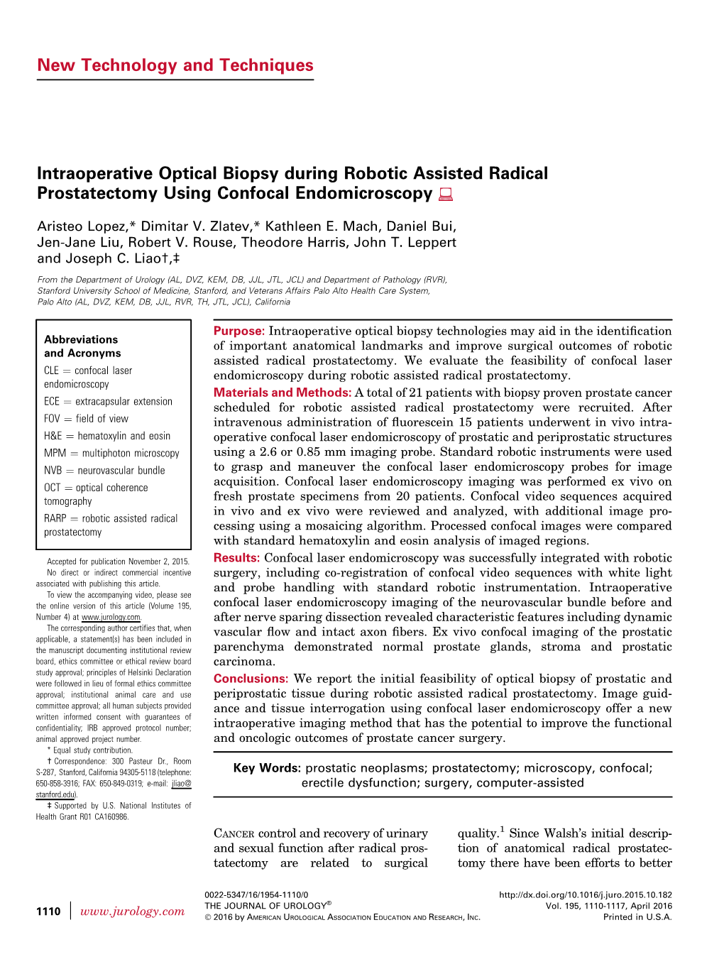 Intraoperative Optical Biopsy During Robotic Assisted Radical Prostatectomy Using Confocal Endomicroscopy