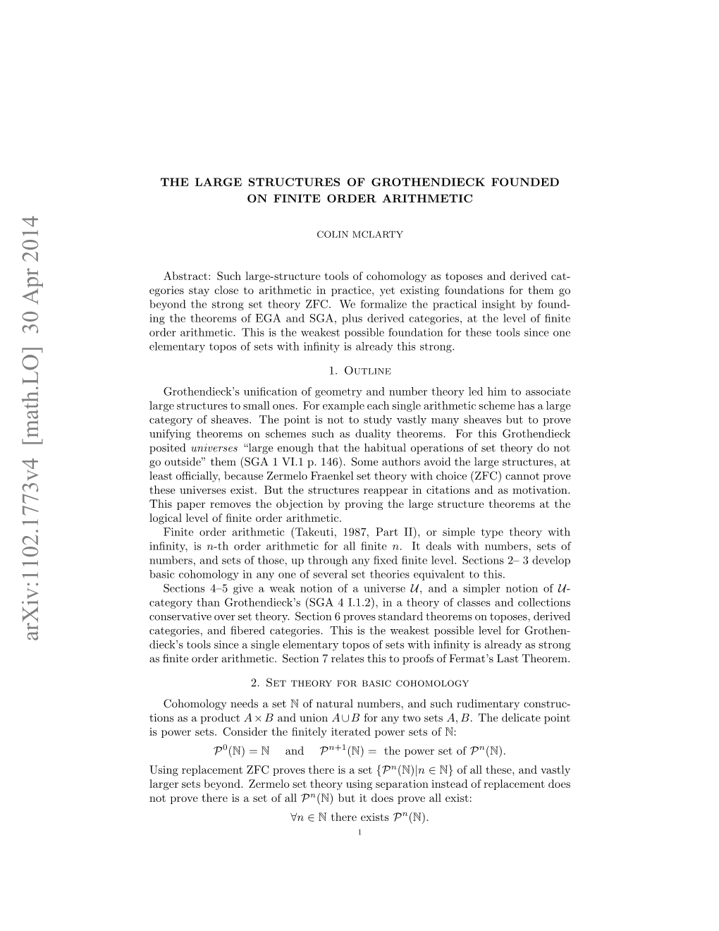 The Large Structures of Grothendieck Founded on Finite Order Arithmetic