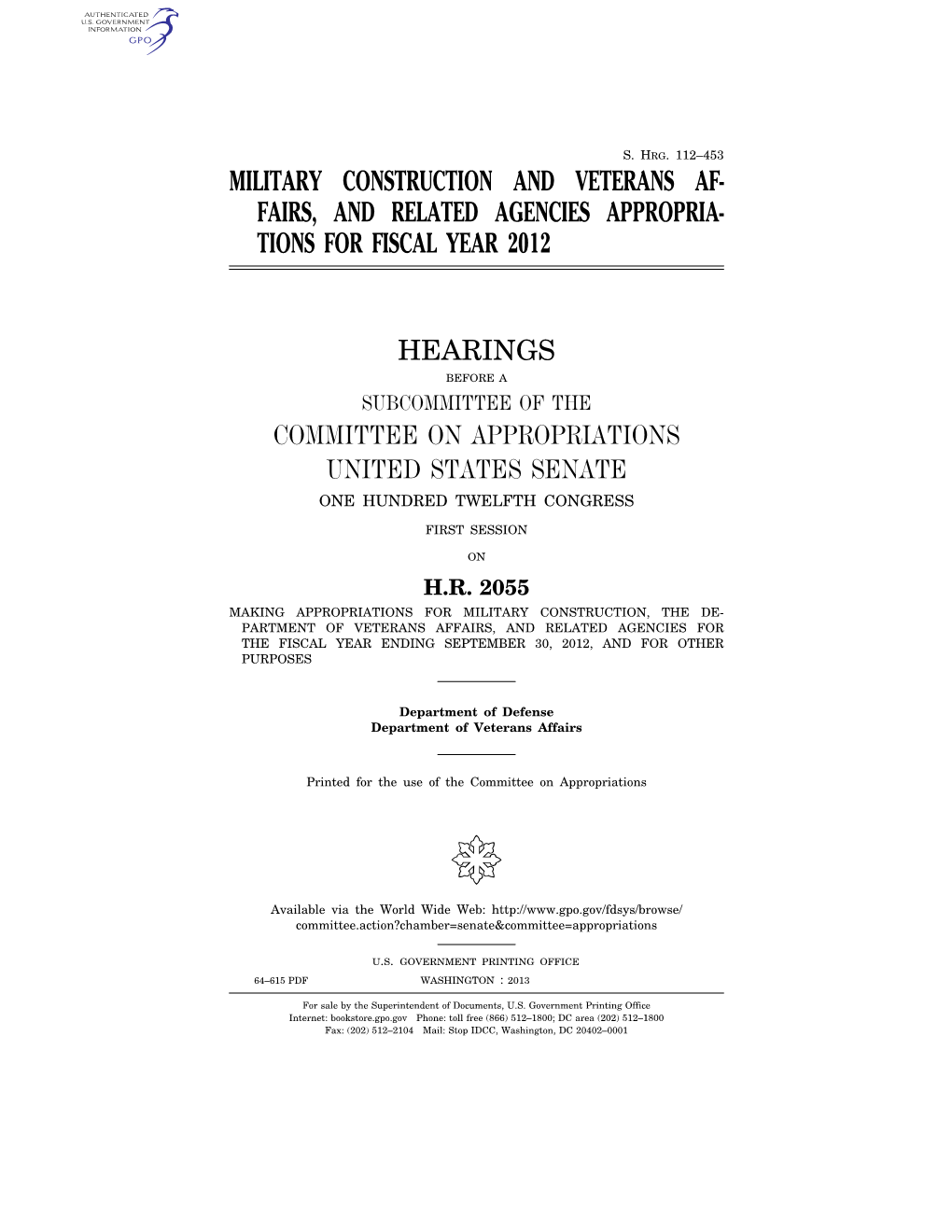 Military Construction and Veterans Af- Fairs, and Related Agencies Appropria- Tions for Fiscal Year 2012