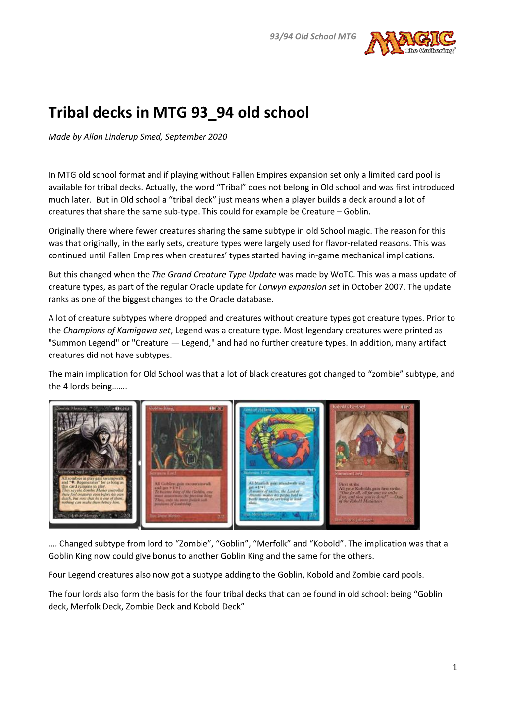 Tribal Decks in MTG 93 94 Old School