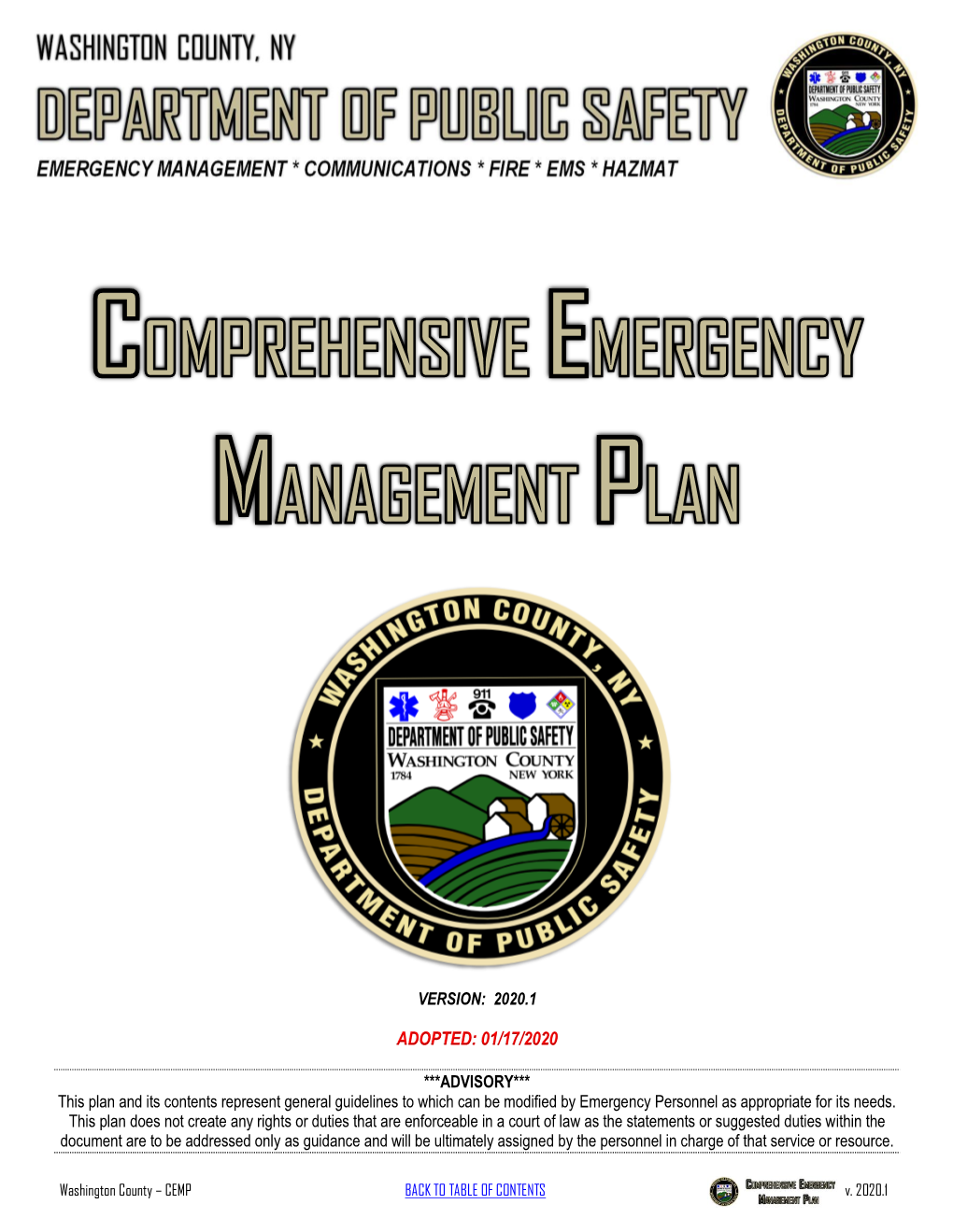 Washington County CEMP V. 2020.1 (Adopted 01.17.2020)