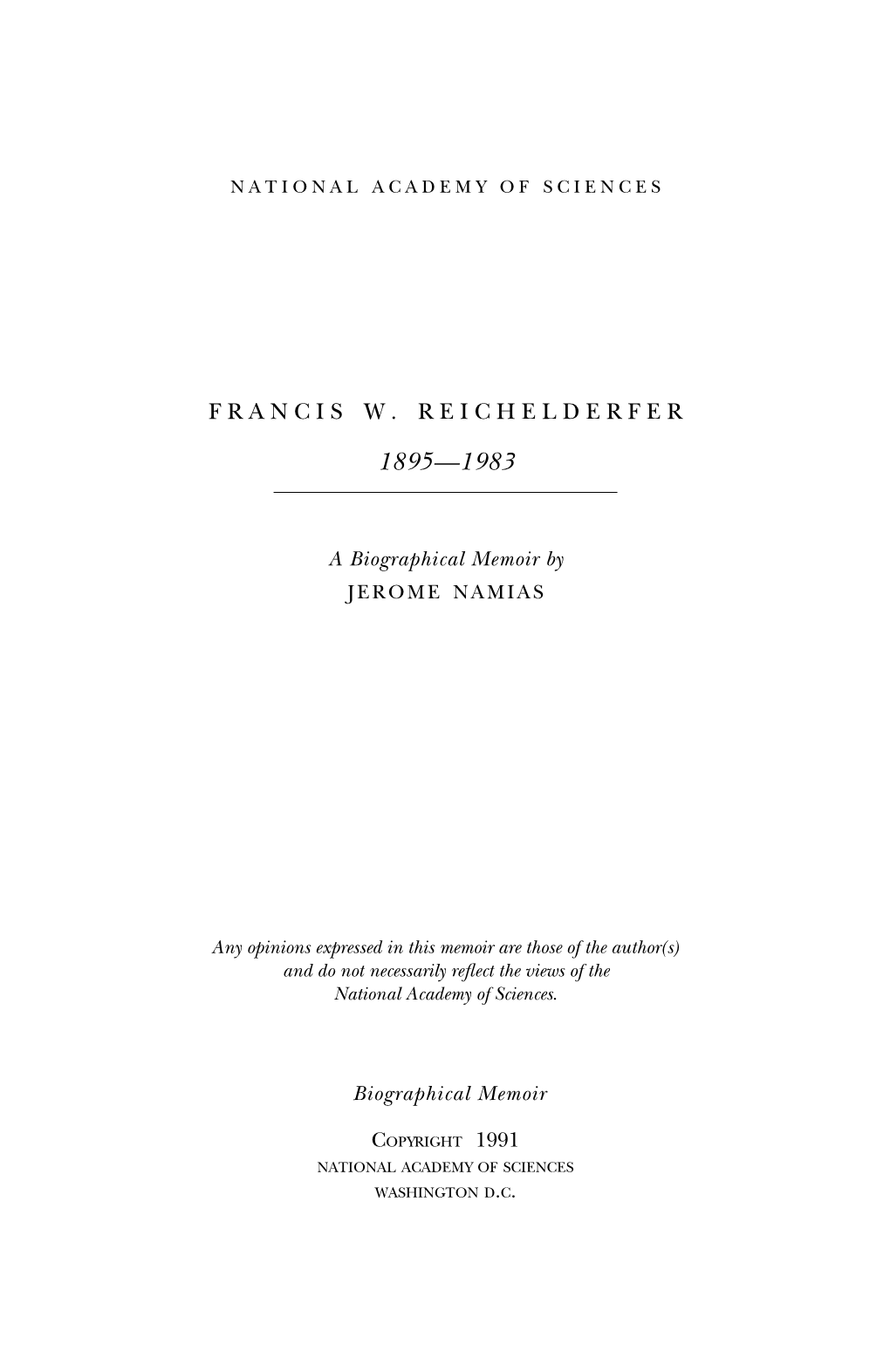 FRANCIS W. REICHELDERFER August 6, 1895-January 26, 1983