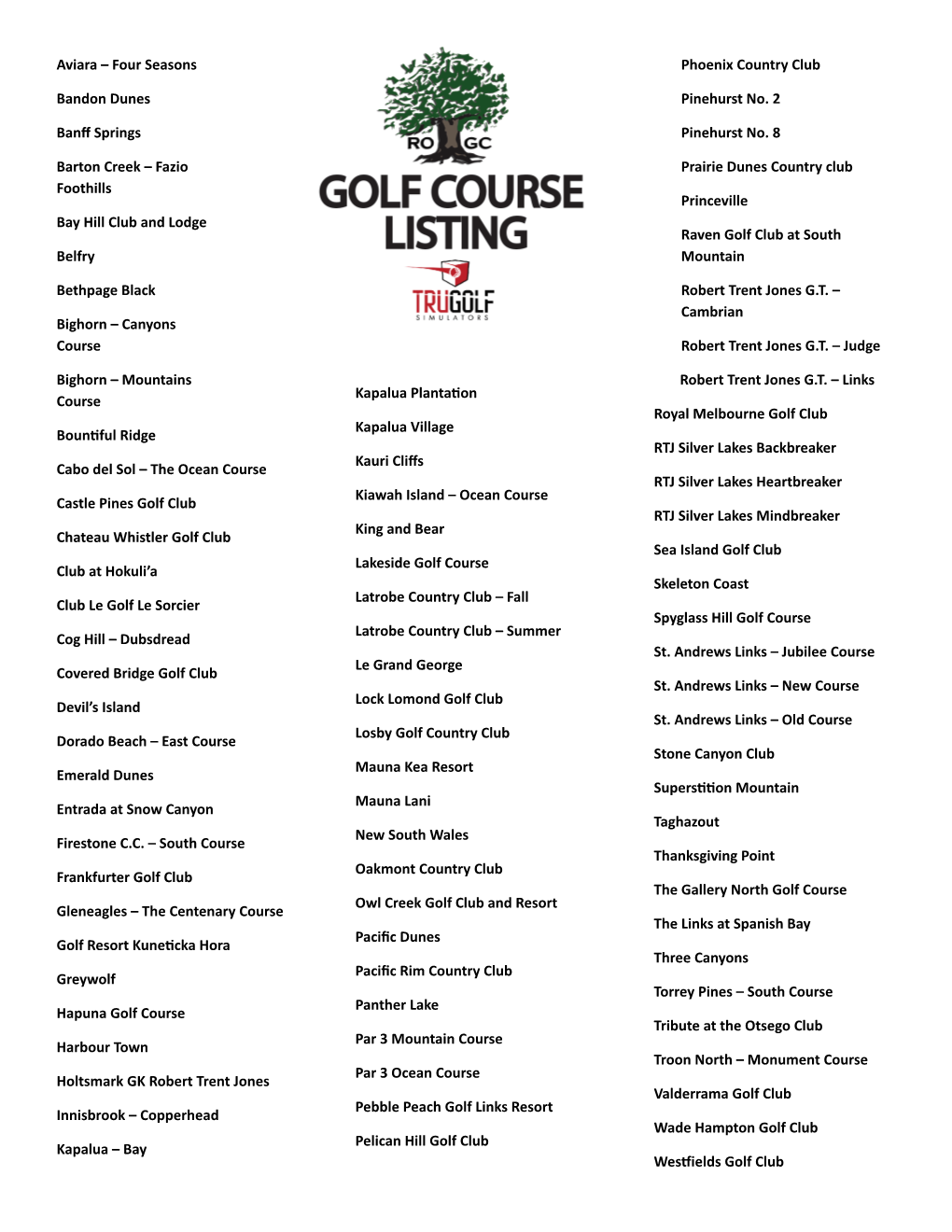 Golf Course Listing