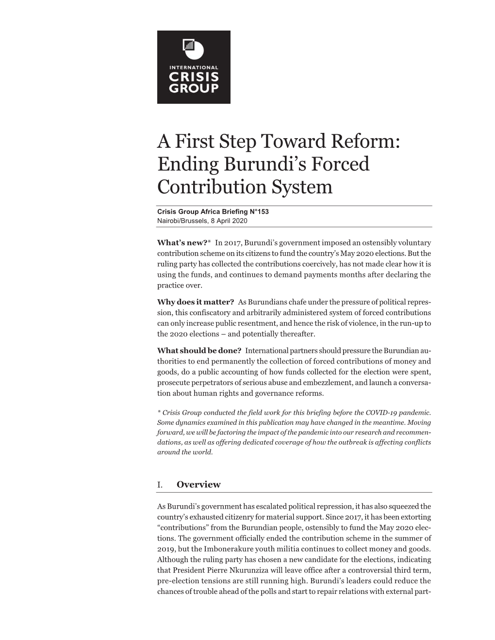 A First Step Toward Reform: Ending Burundi's Forced Contribution System