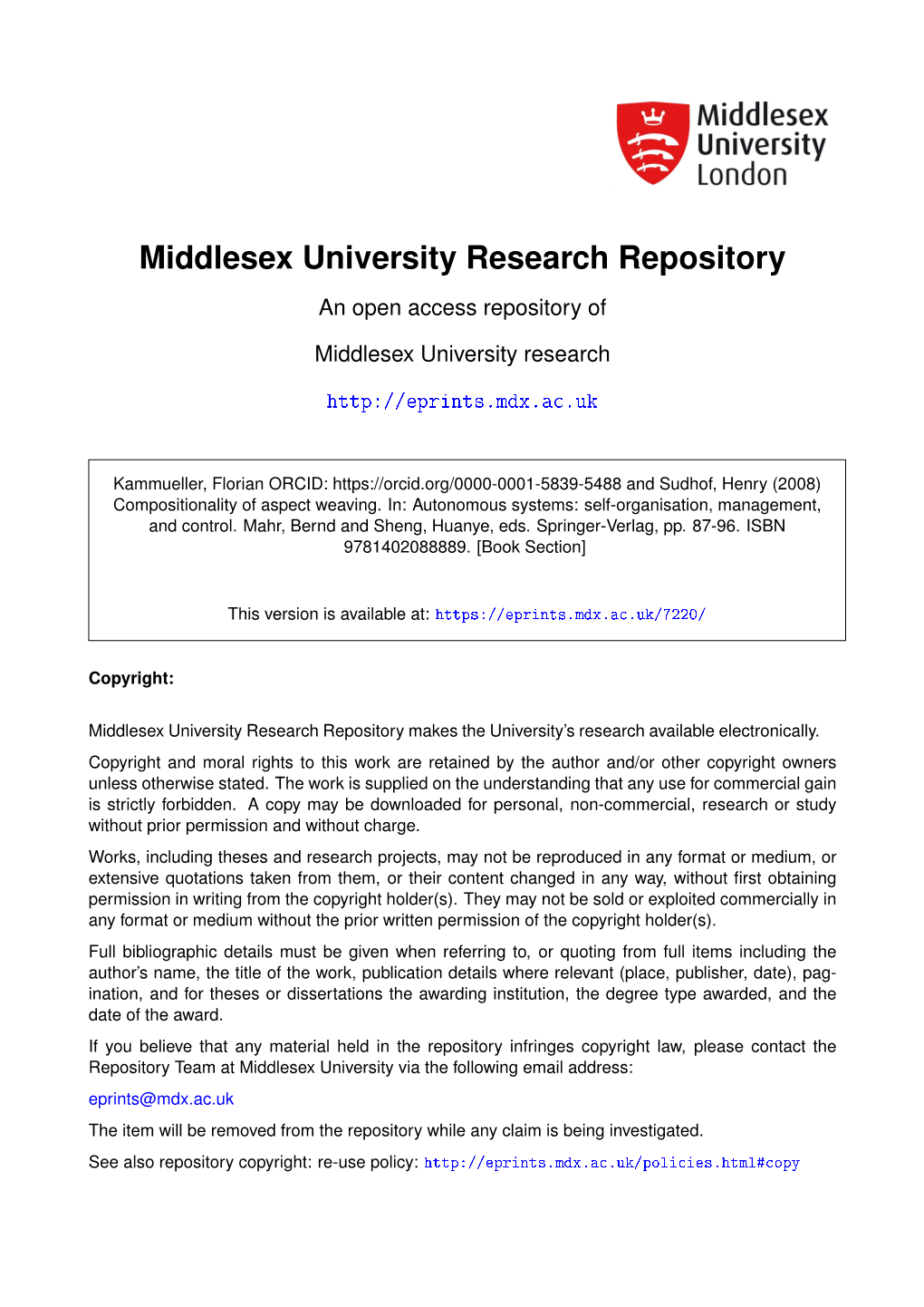 Middlesex University Research Repository an Open Access Repository Of