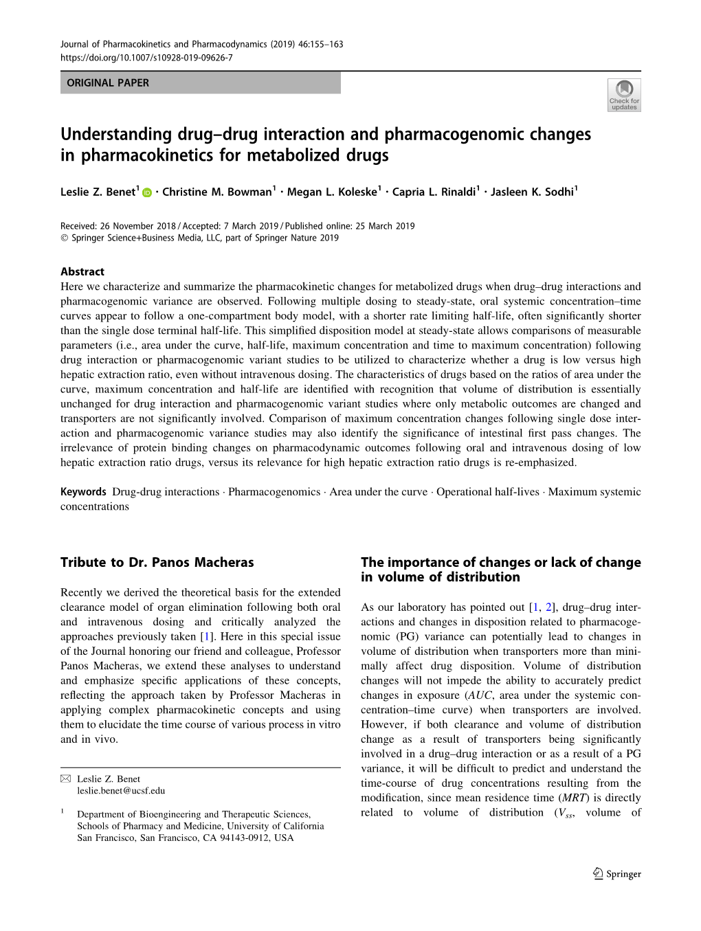 Understanding Drug–Drug Interaction and Pharmacogenomic Changes in Pharmacokinetics for Metabolized Drugs