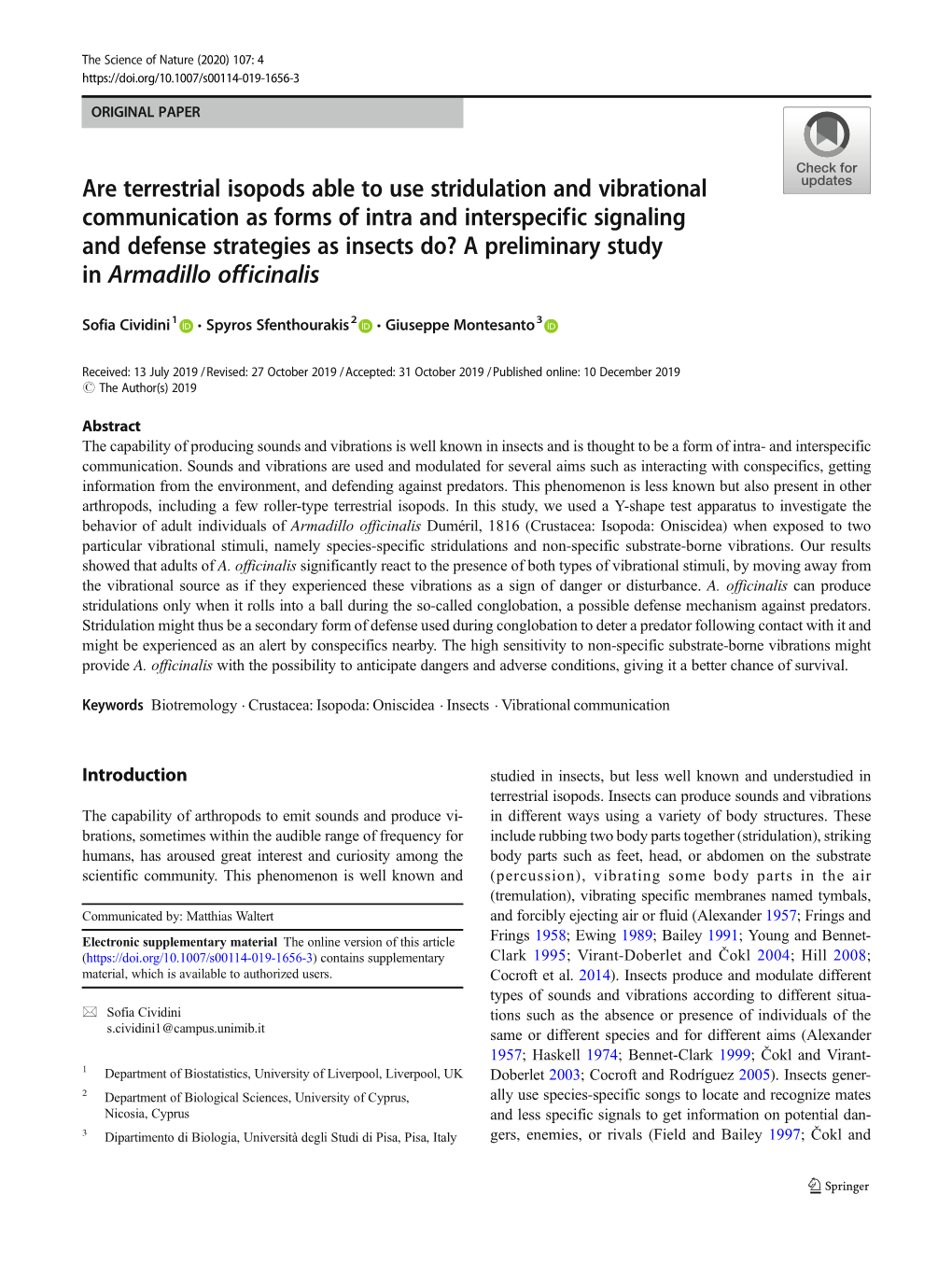 Are Terrestrial Isopods Able to Use Stridulation and Vibrational