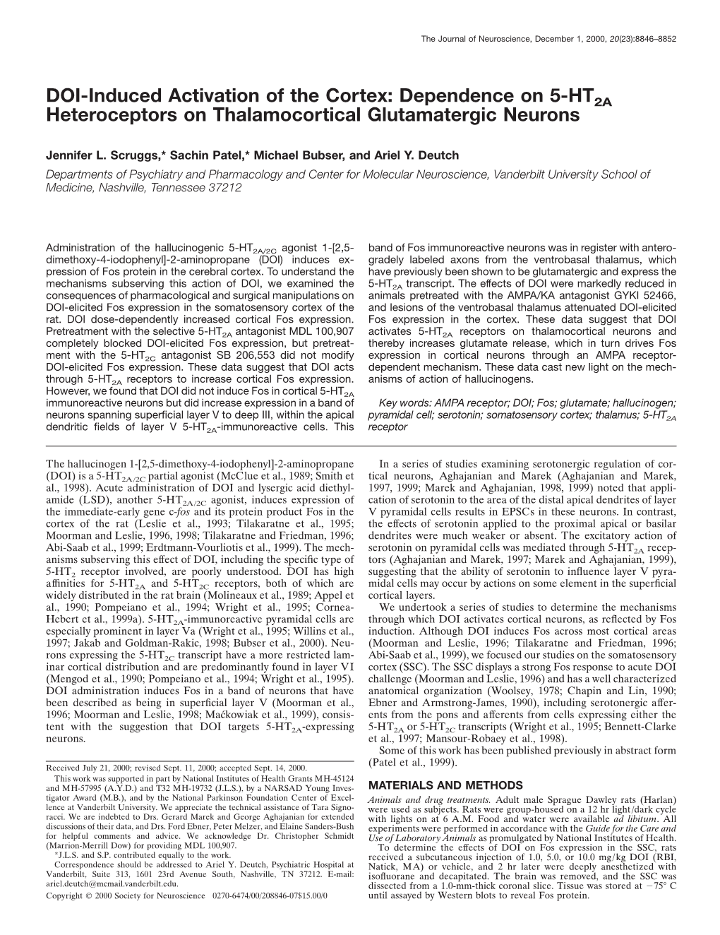 DOI-Induced Activation of the Cortex: Dependence on 5-HT2A Heteroceptors on Thalamocortical Glutamatergic Neurons