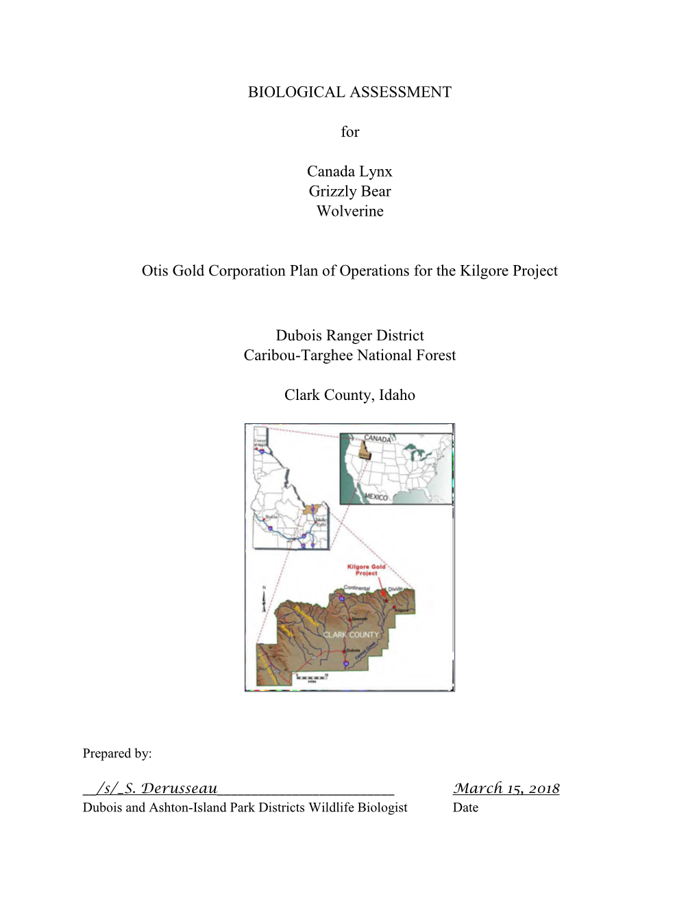 BIOLOGICAL ASSESSMENT for Canada Lynx Grizzly Bear