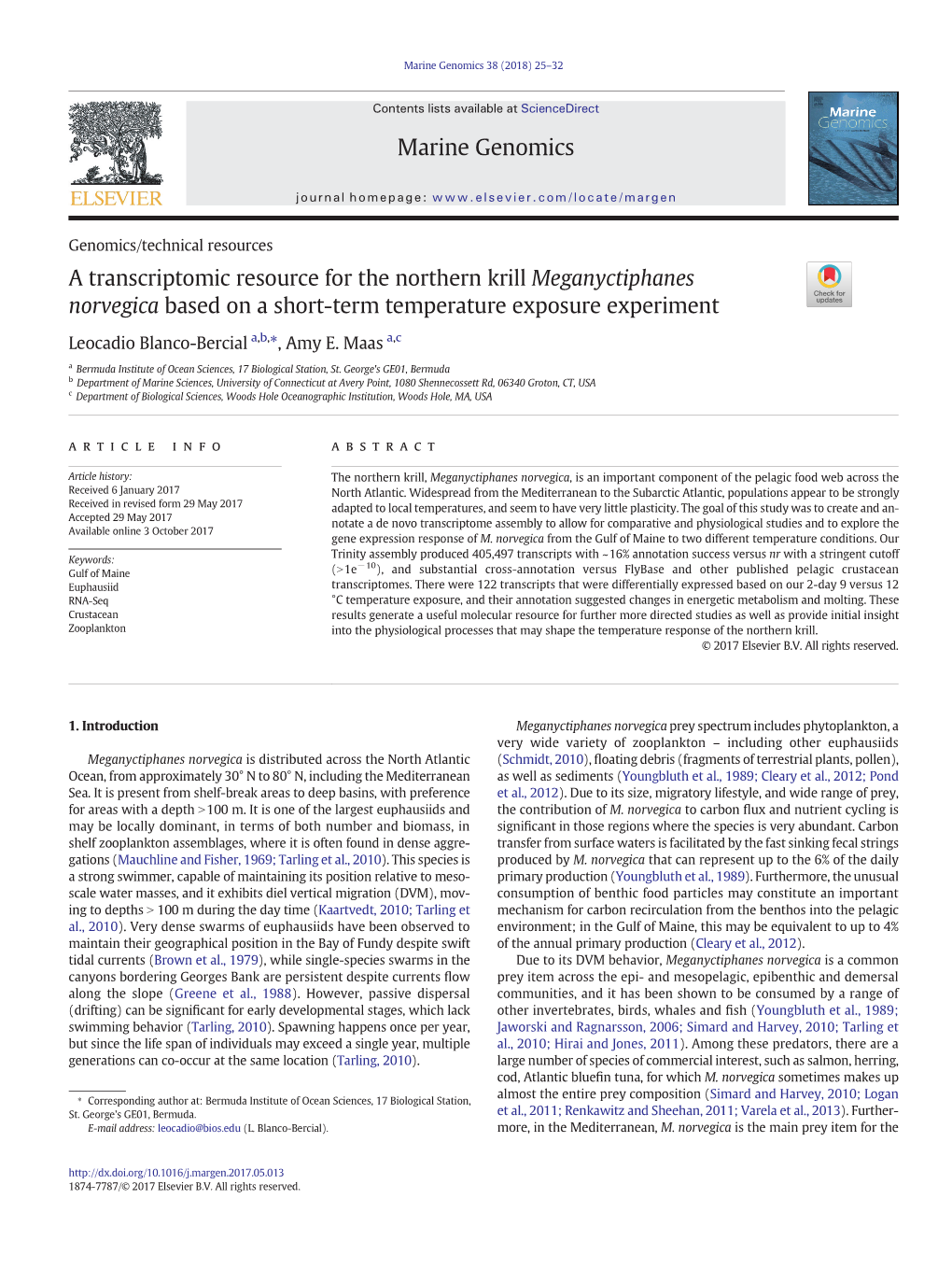 A Transcriptomic Resource for the Northern Krill Meganyctiphanes Norvegica Based on a Short-Term Temperature Exposure Experiment