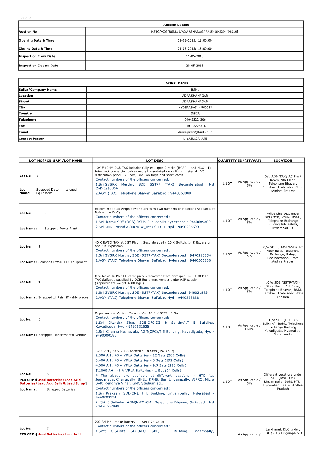 Auction Details Seller Details