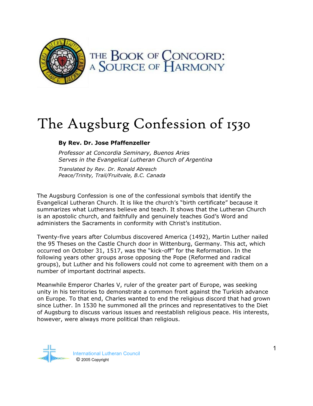 The Augsburg Confession of 1530