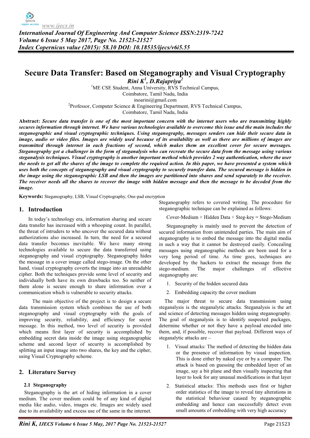 Based on Steganography and Visual Cryptography
