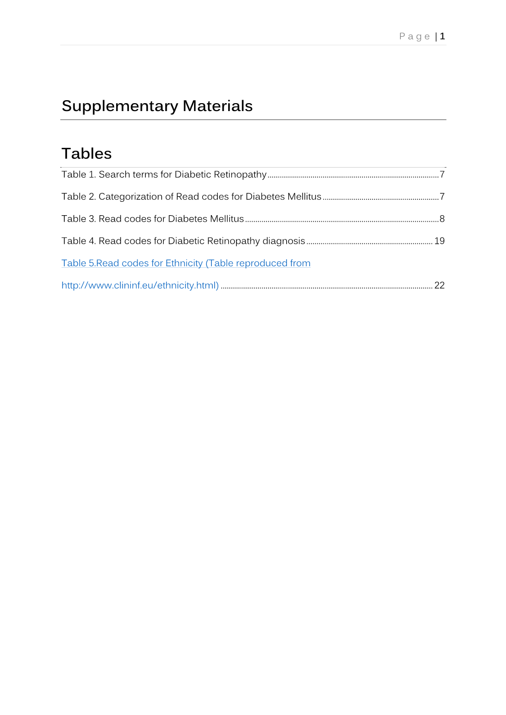 Supplementary Materials Tables