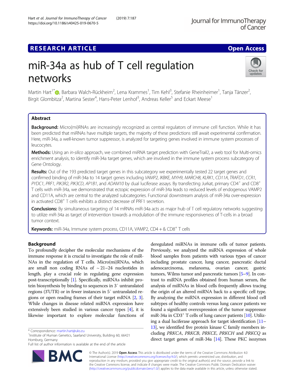 Mir-34A As Hub of T Cell Regulation Networks