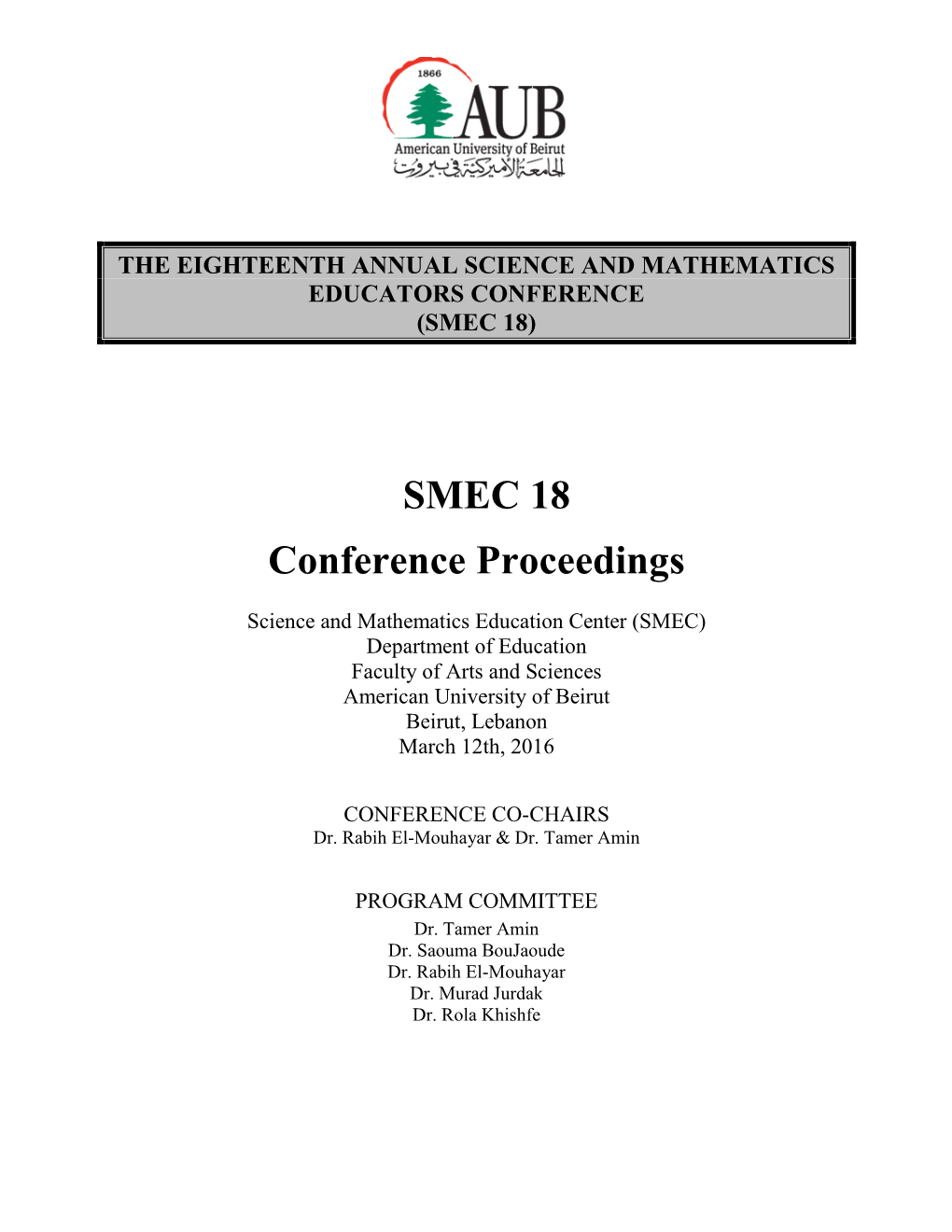 SMEC 18 Proceedings