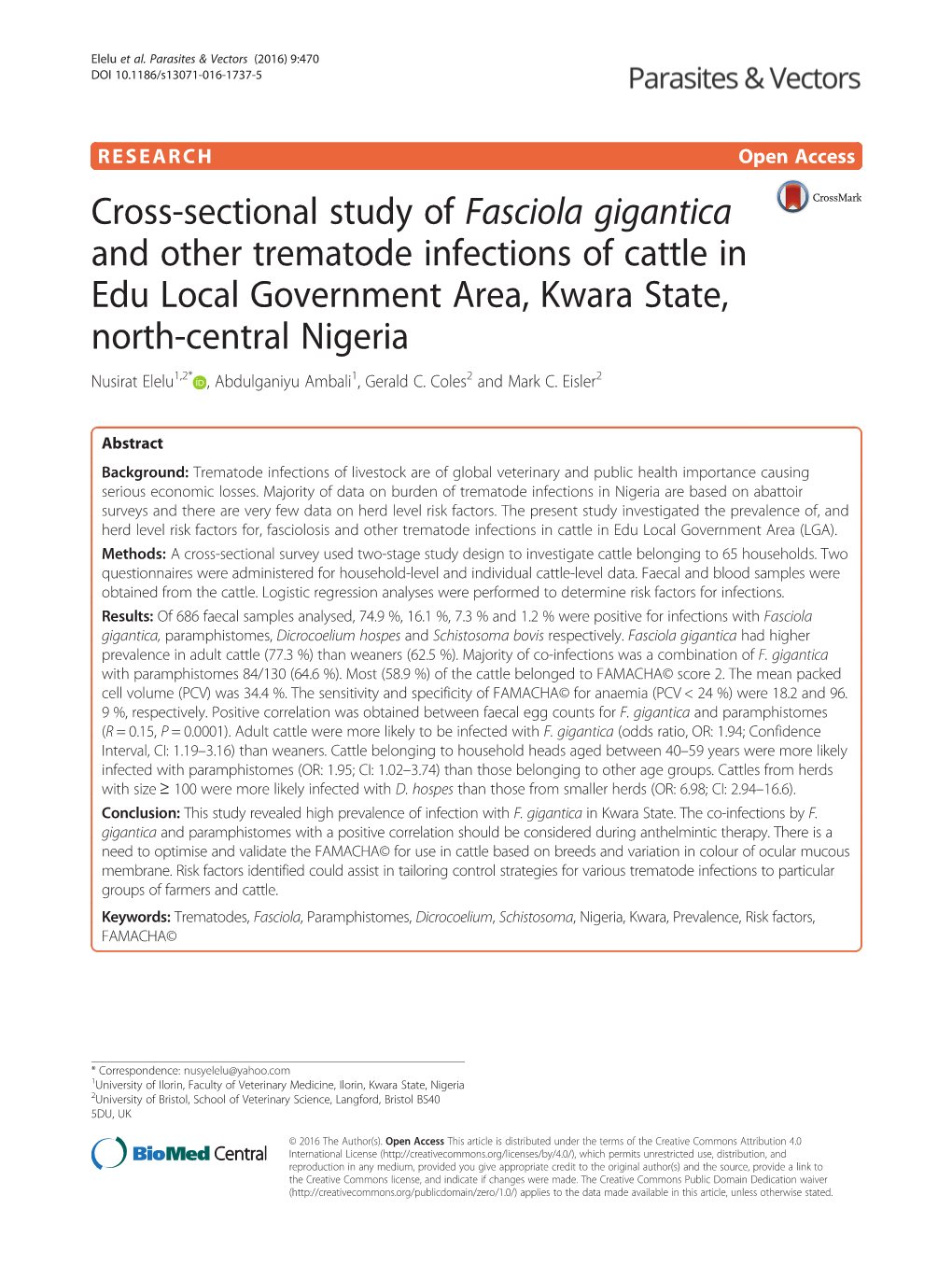 Cross-Sectional Study of Fasciola Gigantica and Other Trematode