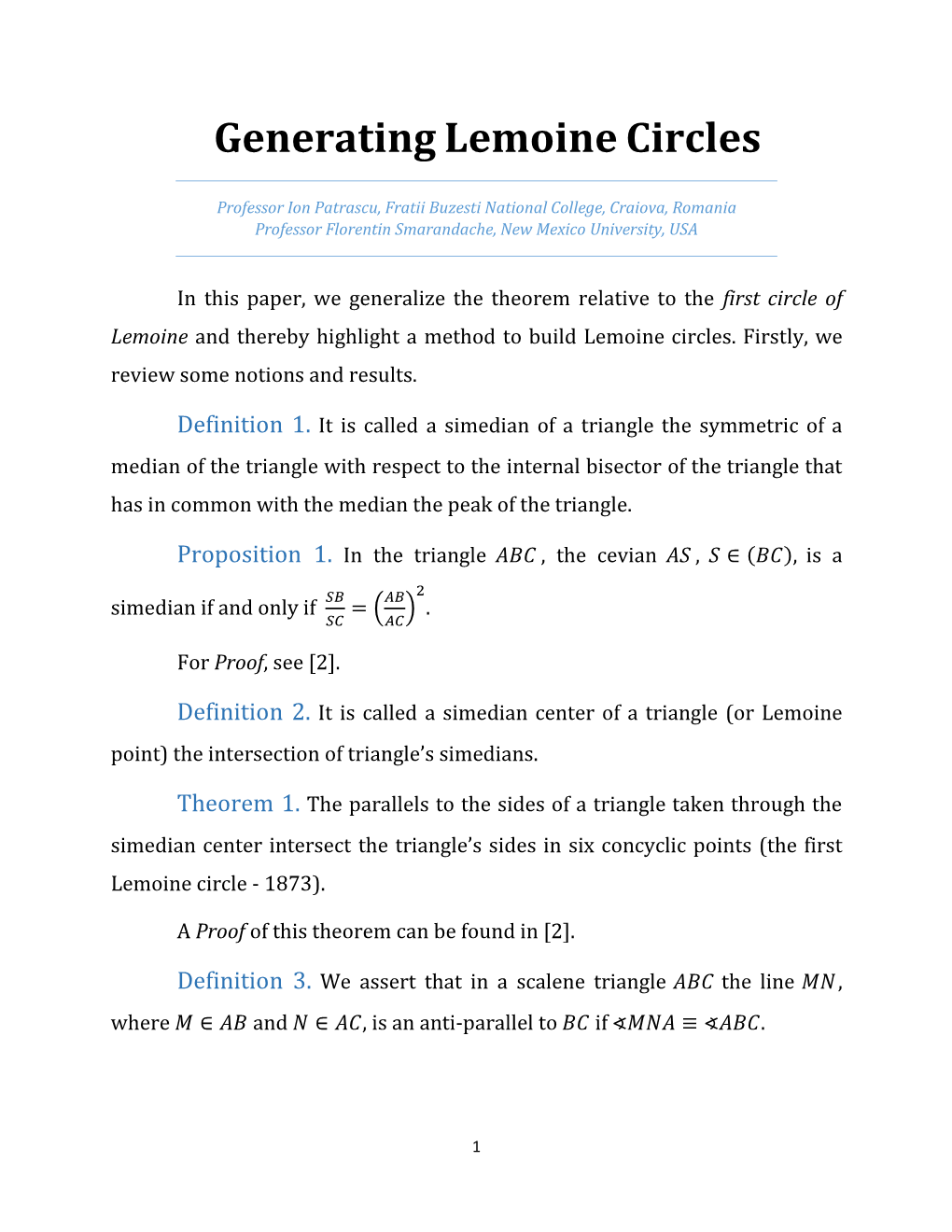 Generating Lemoine Circles