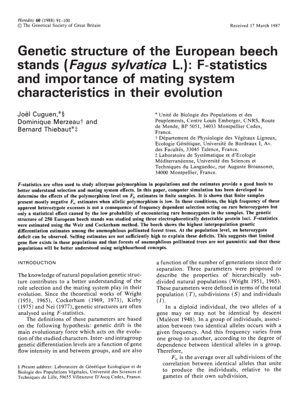 And Importance of Mating System Characteristics in Their Evolution