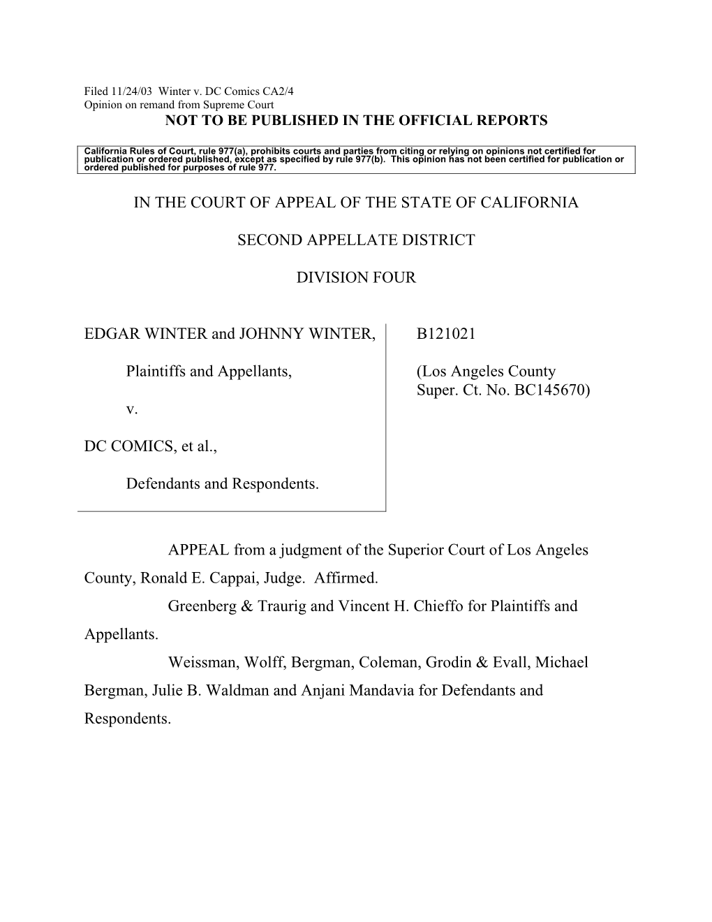 In the Court of Appeal of the State of California Second